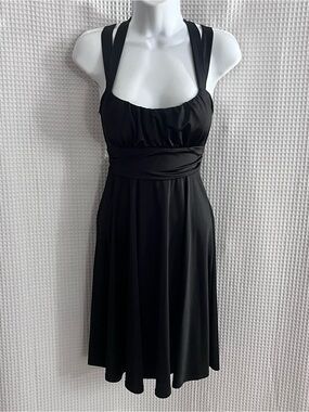 Lette Black Strappy Cross Caged Back Midi Dress Size Medium